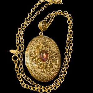 Vintage Whiting & Davis Gold Tone Locket Pendant Victorian Revival Art Nouveau